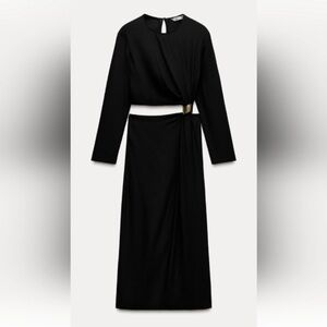 Zara Black Long Sleeve Dress with Gold Accent